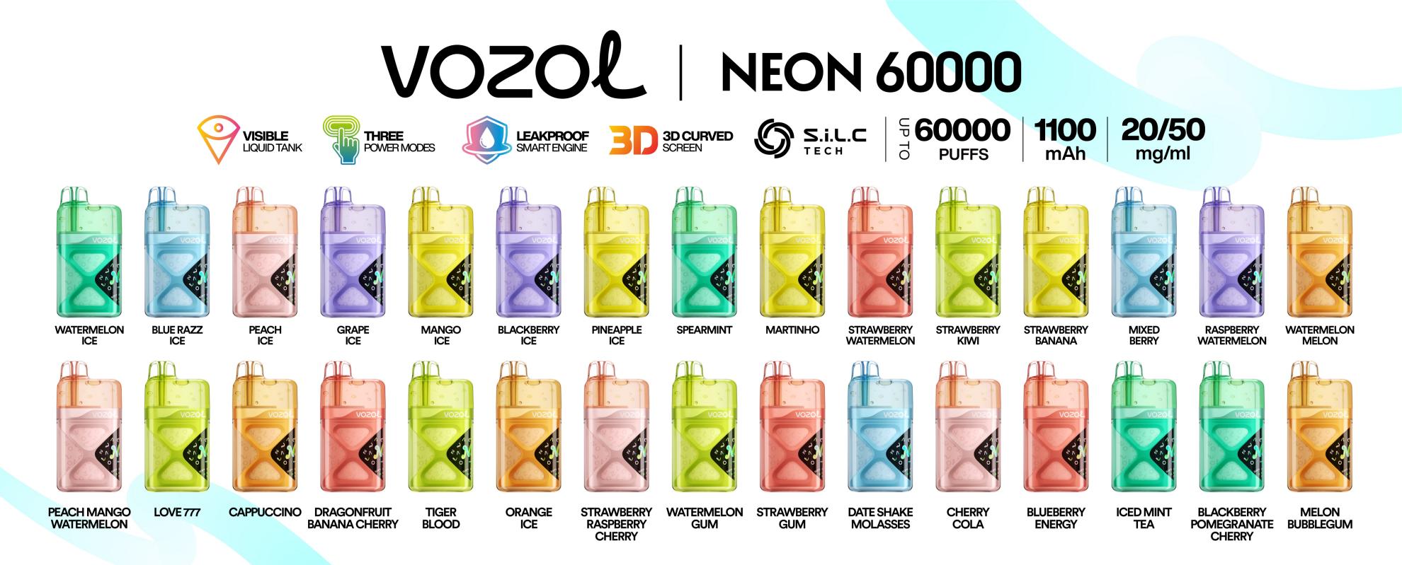Vozol neon 60000 Puffs | E cigi bolt Flavor List of Vozol Neon 60000 Puffs
